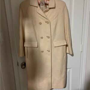 Elegant Cream Double-Breasted Women's Coat